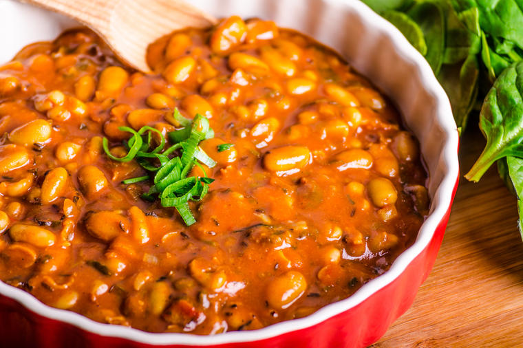 Vegan food - baked beans in a bowl
